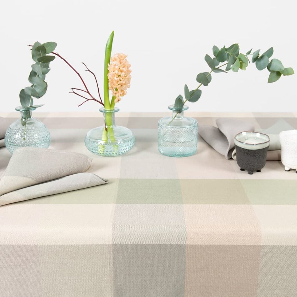 NATA Duk grønnlig 4 linen cotton tablecloth checks beige green, many sizes