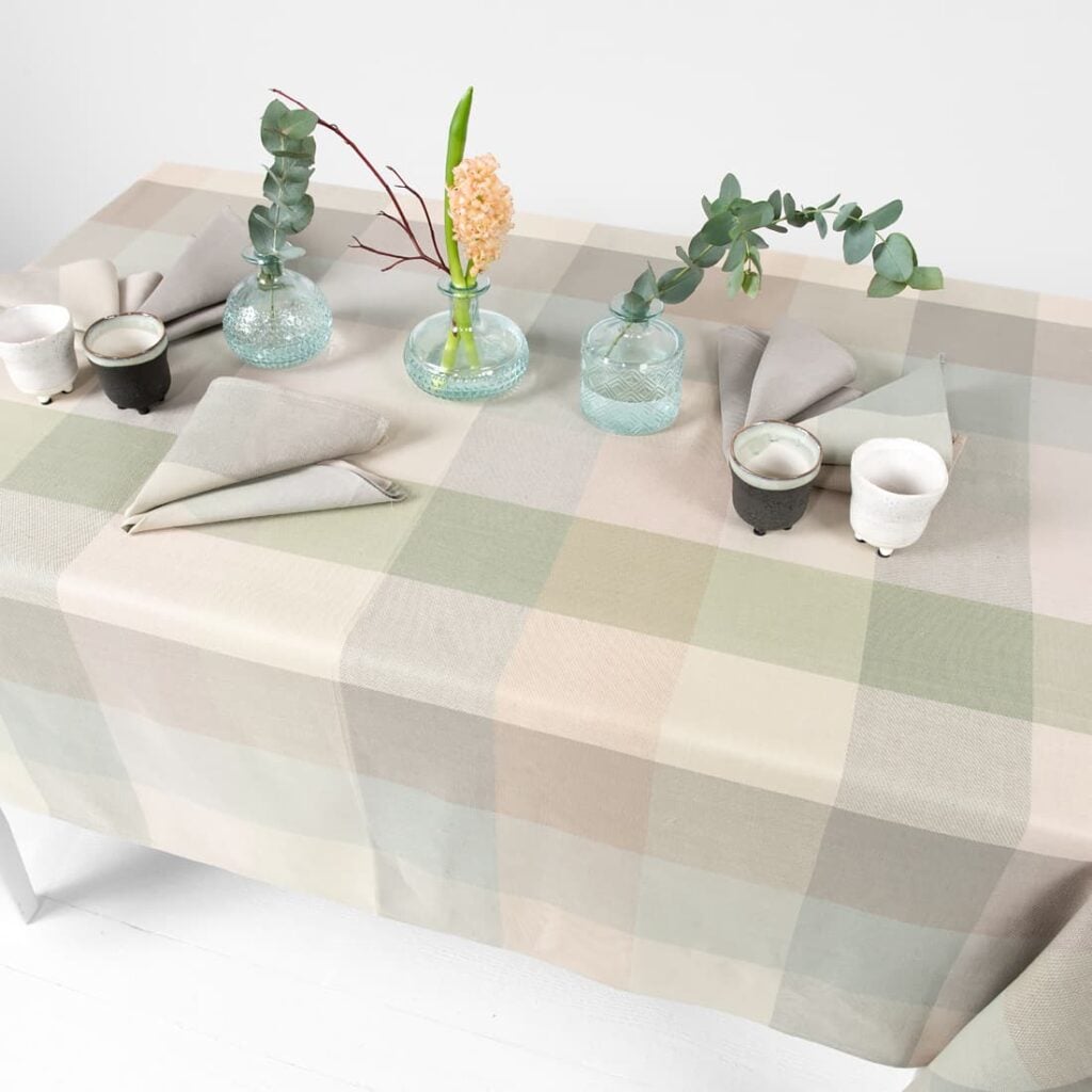 NATA Duk grønnlig 6 linen cotton tablecloth checks beige green, for square tables