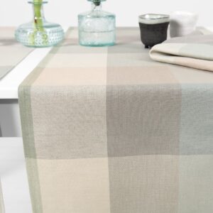 linen cotton runner beige green checks, not washed