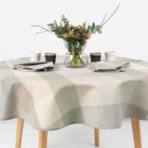 round linen cotton checked green tablecloth not washed