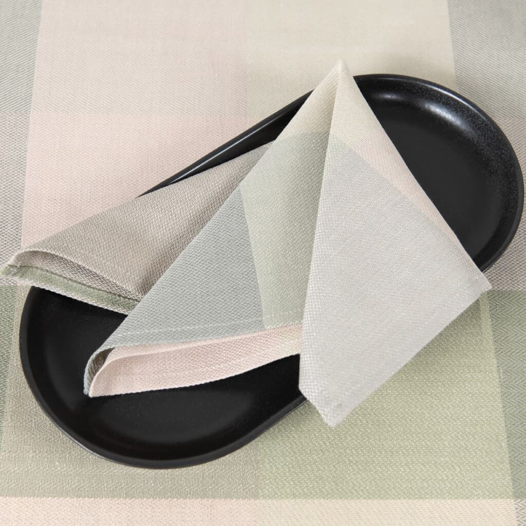 linen cotton checked beige green napkin
