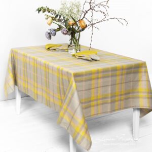LOZANA yellow grey linen tablecloth