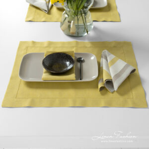 Linen cotton placemat in yellow with hemstitch.