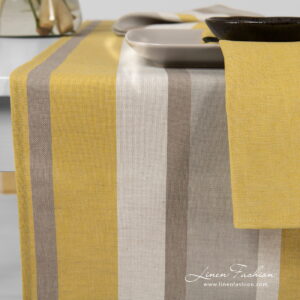 Linen cotton runner in stripes simple hem.