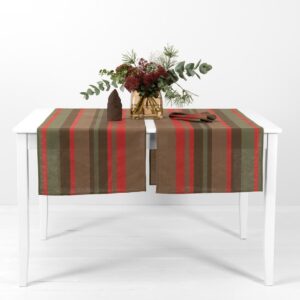 linen cotton red brown striped runner.