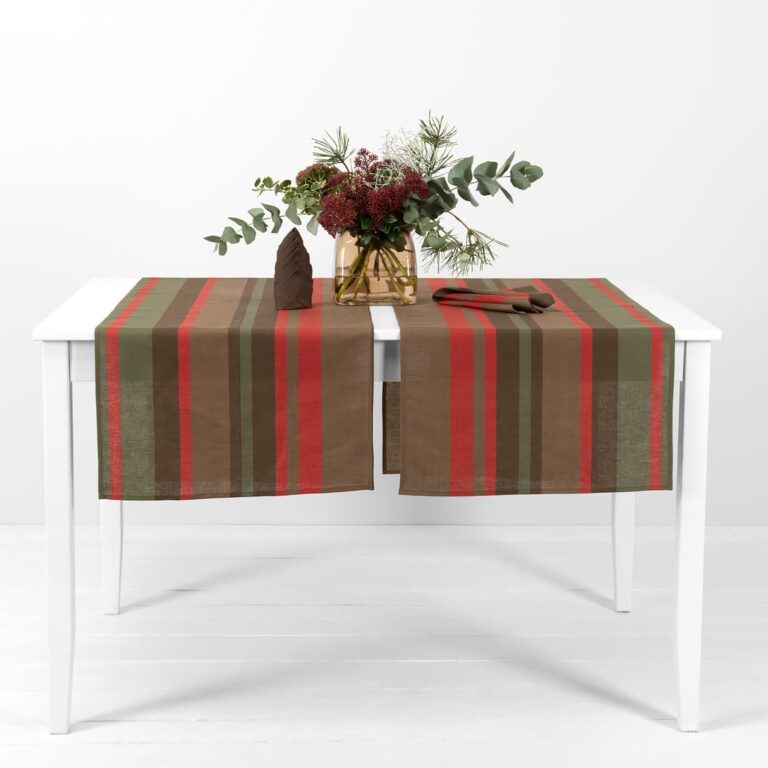 linen cotton red brown striped runner.