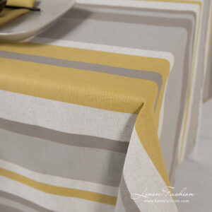 Linen cotton tablecloth in stripes twill weave.