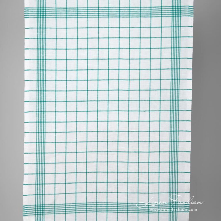White fabric with green checks narrow width