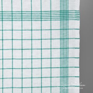 White fabric with green checks narrow width close up view
