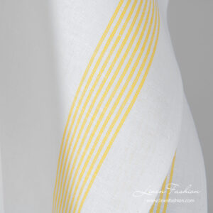 White linen cotton fabric with thin yellow stripes