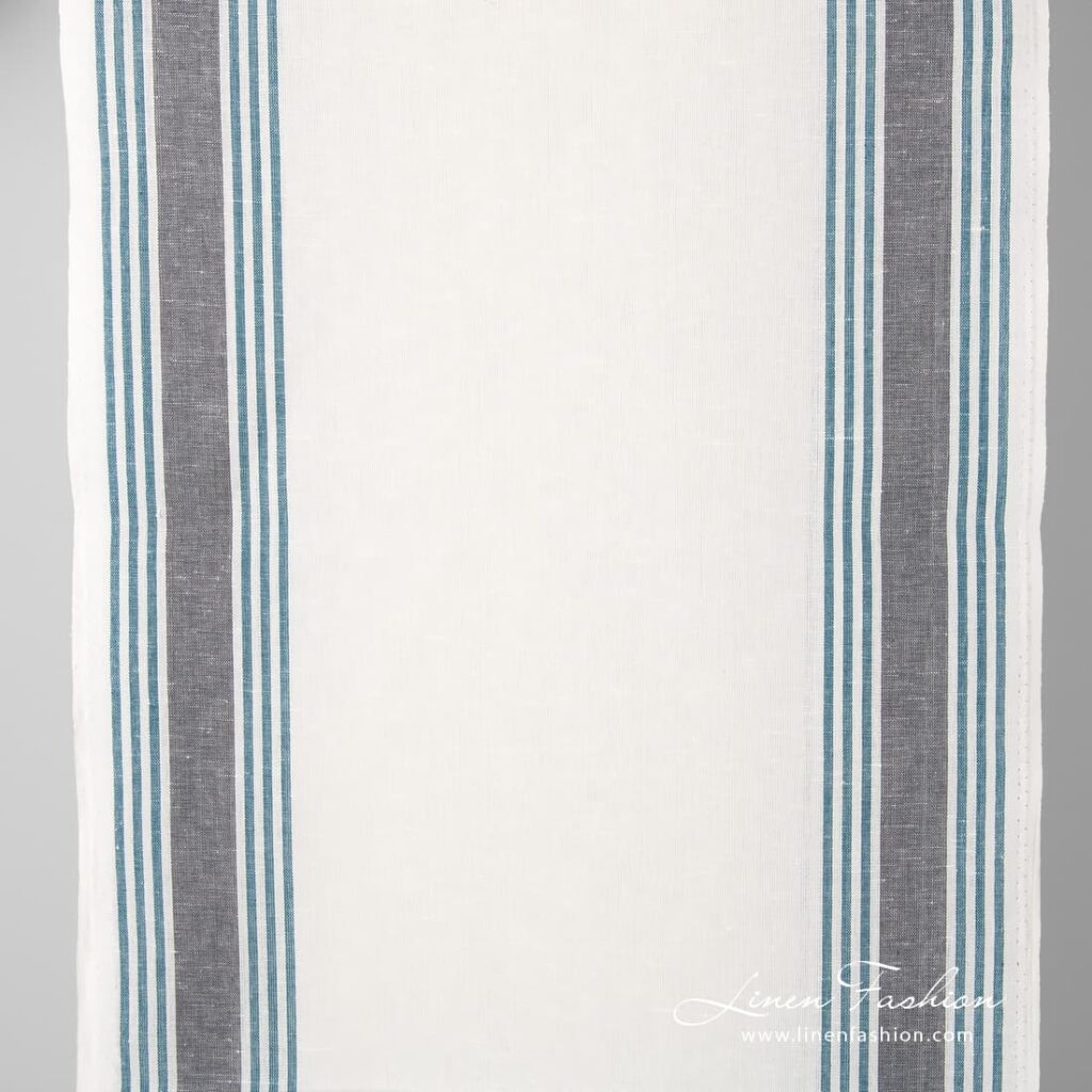 Off white linen cotton fabric with stripes.