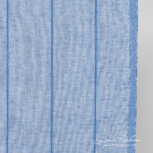 Linen cotton blue fabric with vertical stripes