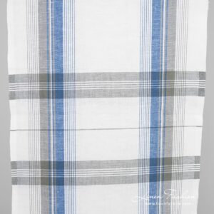 Linen cotton fabric with grey and blue stripes