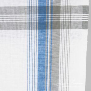 Linen cotton fabric with grey and blue stripes, 50cm width