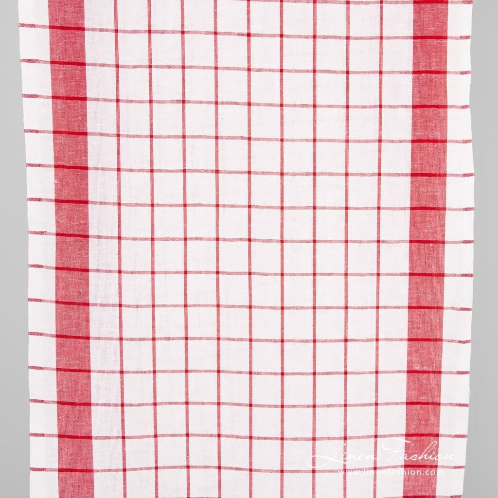 Linen cotton fabric in red checks