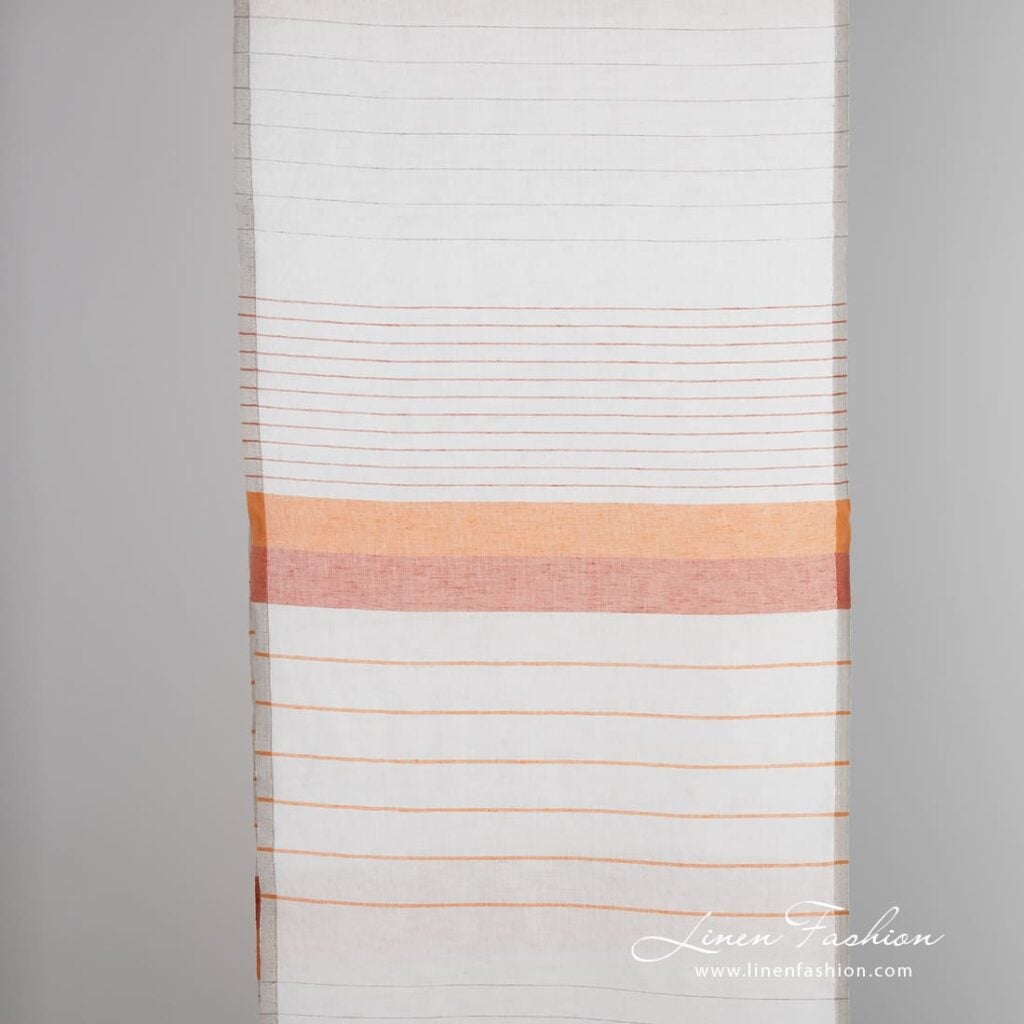 Linen cotton fabric with orange stripes