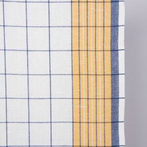 narrow linen cotton fabric white yellow blue checks, 50cm.