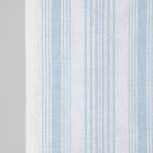 Narrow linen cotton fabric white with light blue stripes, 50cm wide