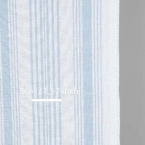Narrow linen cotton fabric white with light blue stripes, with measurements
