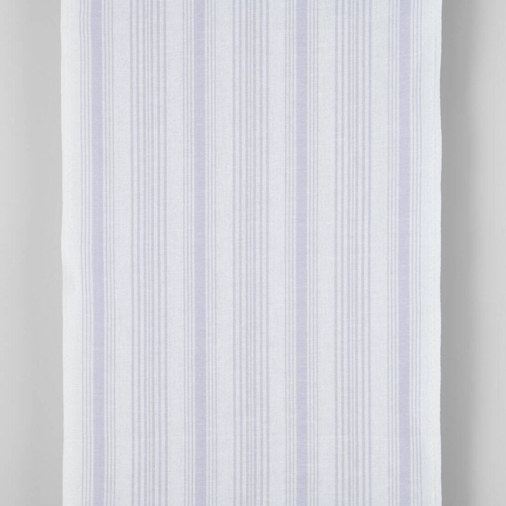 Narrow linen cotton fabric white with light violet stripes