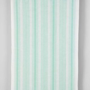 Narrow linen cotton fabric white with mint green stripes