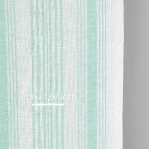 Narrow linen cotton fabric white with mint green stripes, with measurements