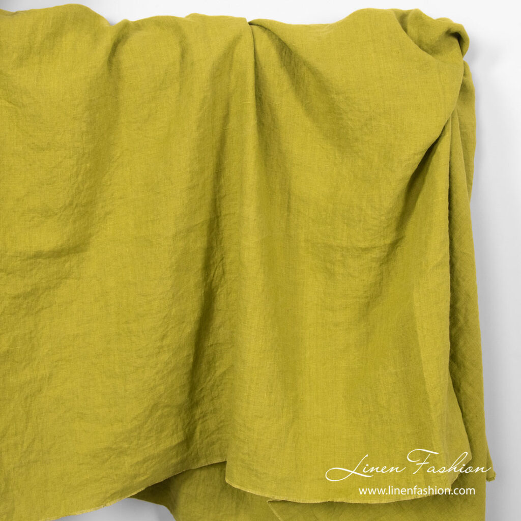 Washed linen fabric in salad green color