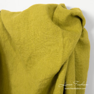 Plain weave, salad green linen fabric, washed