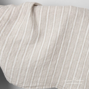 Natural linen fabric with white and flax color stripes