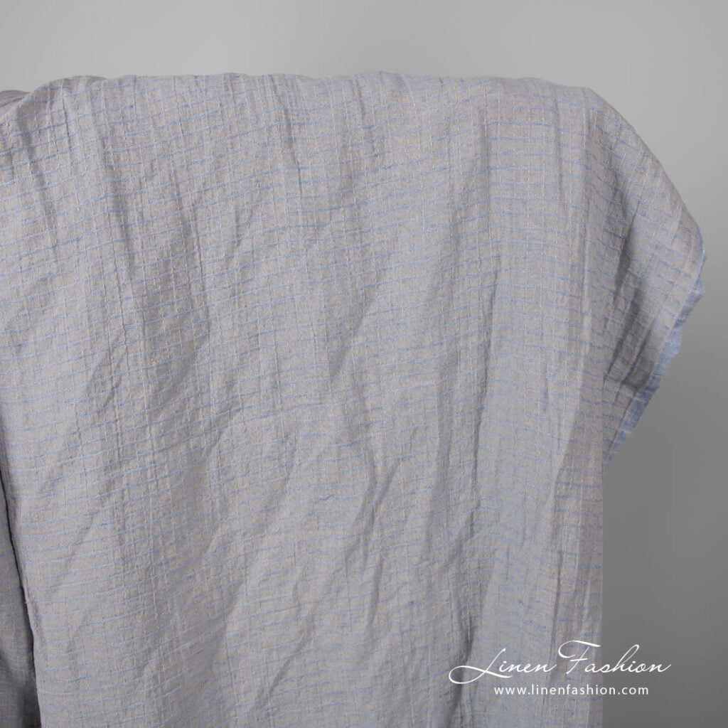 Washed grey blue patterned linen fabric