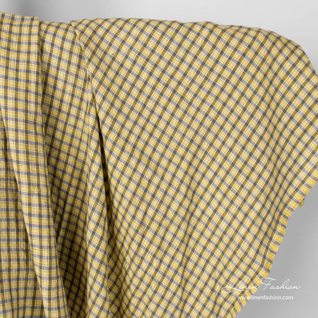 Washed linen fabric in yellow checks