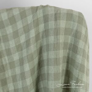 Linen fabric in green checks, washed