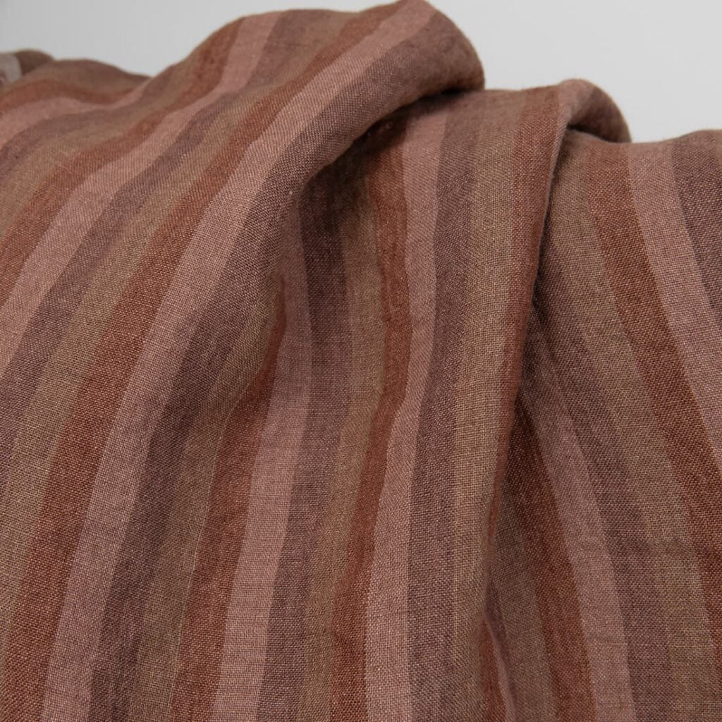 Vasket linstoff i brune striper 2 linen brown stripes fabric, washed