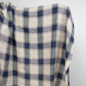linen washed fabric in blue checks