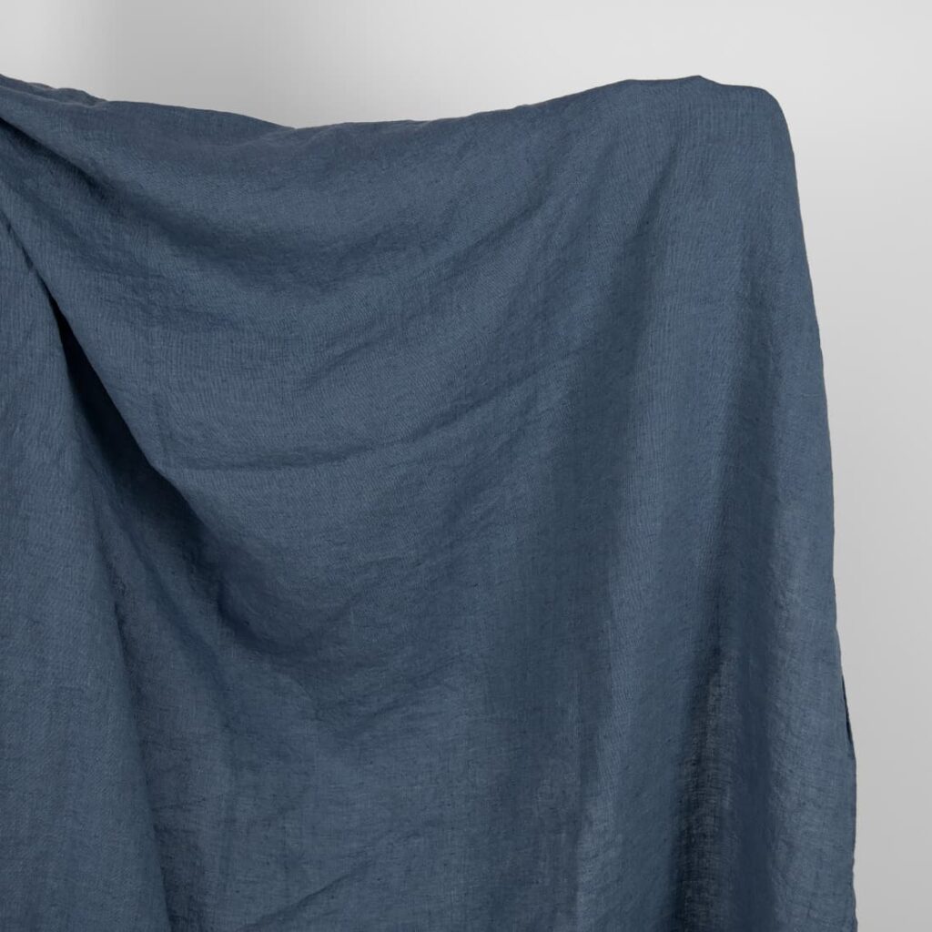 Linen washed fabric dark blue color