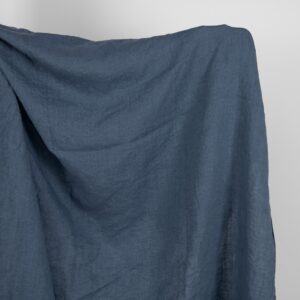 Linen washed fabric dark blue color