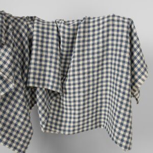 wide washed linen blue checks fabric