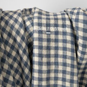 wide washed linen blue checks fabric, check 1.3cm