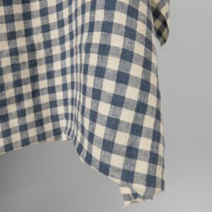 wide washed linen blue checks fabric for bedlinen