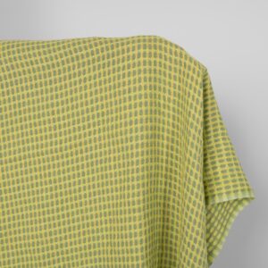 Washed linen fabric yellow and green pattern, 100% linen