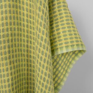 Washed linen fabric yellow and green pattern, fabric edge