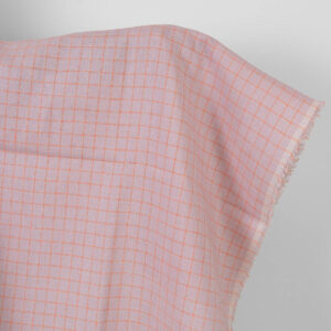 Linen fabric lilac with orange checks