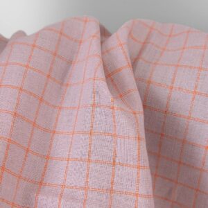 Linen fabric lilac with orange checks, 150cm width