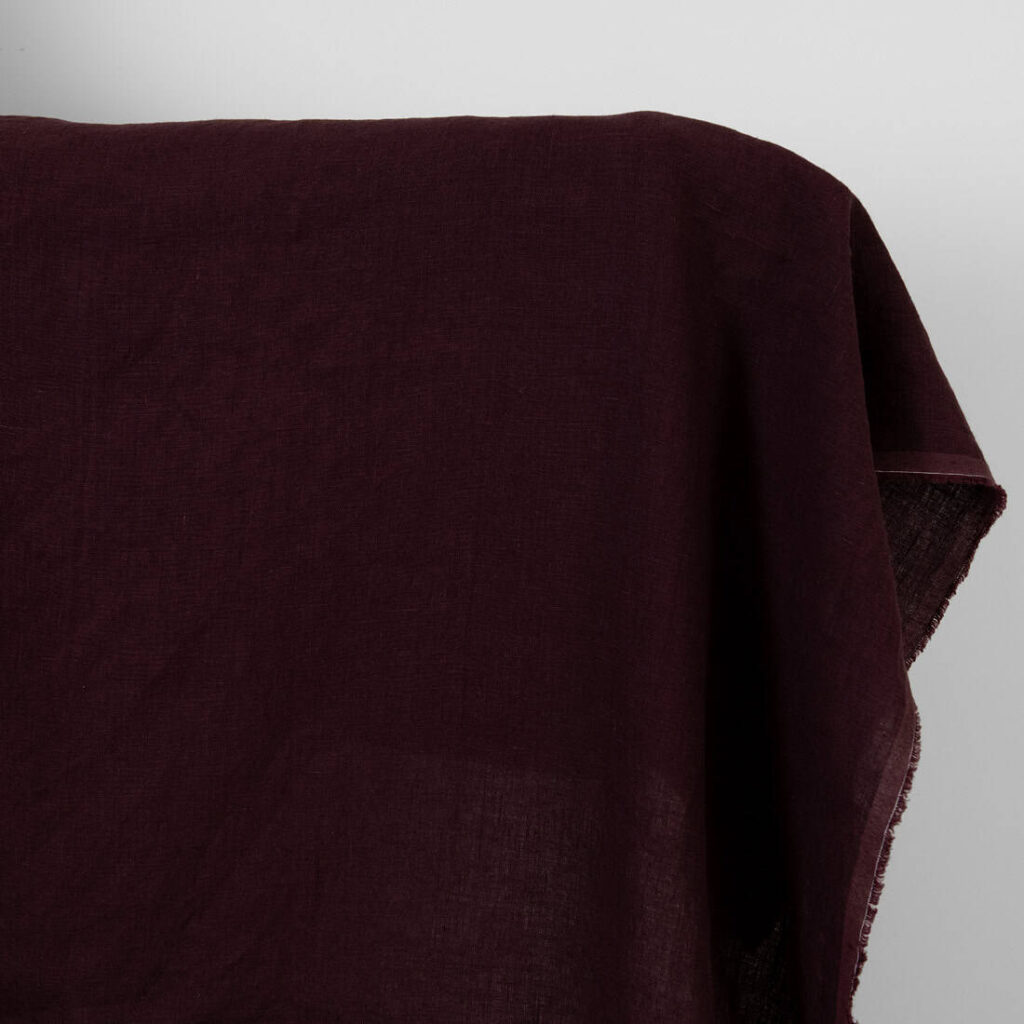 Linen fabric deep brown washed