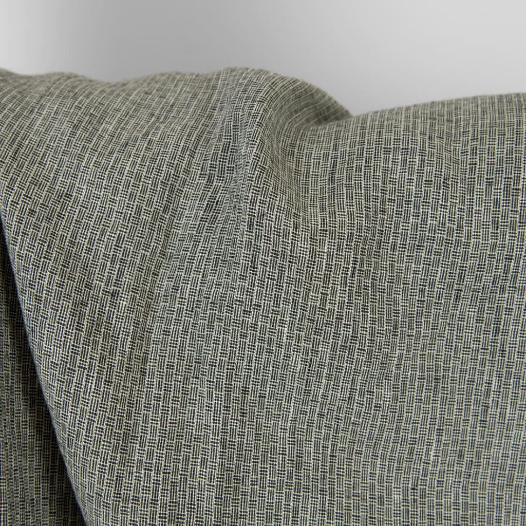 Washed linen fabric green-black small pattern, dobby
