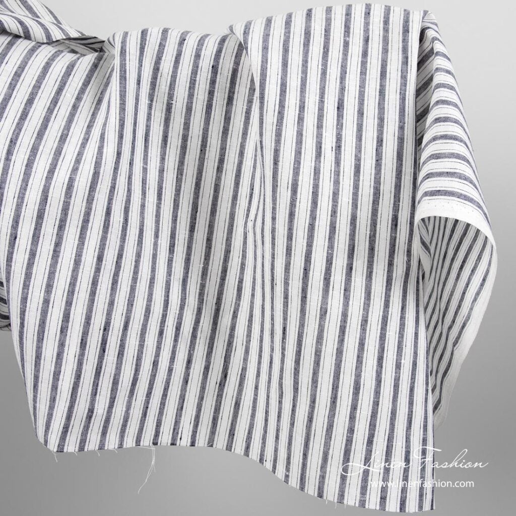 Linen fabric with blue & white stripes