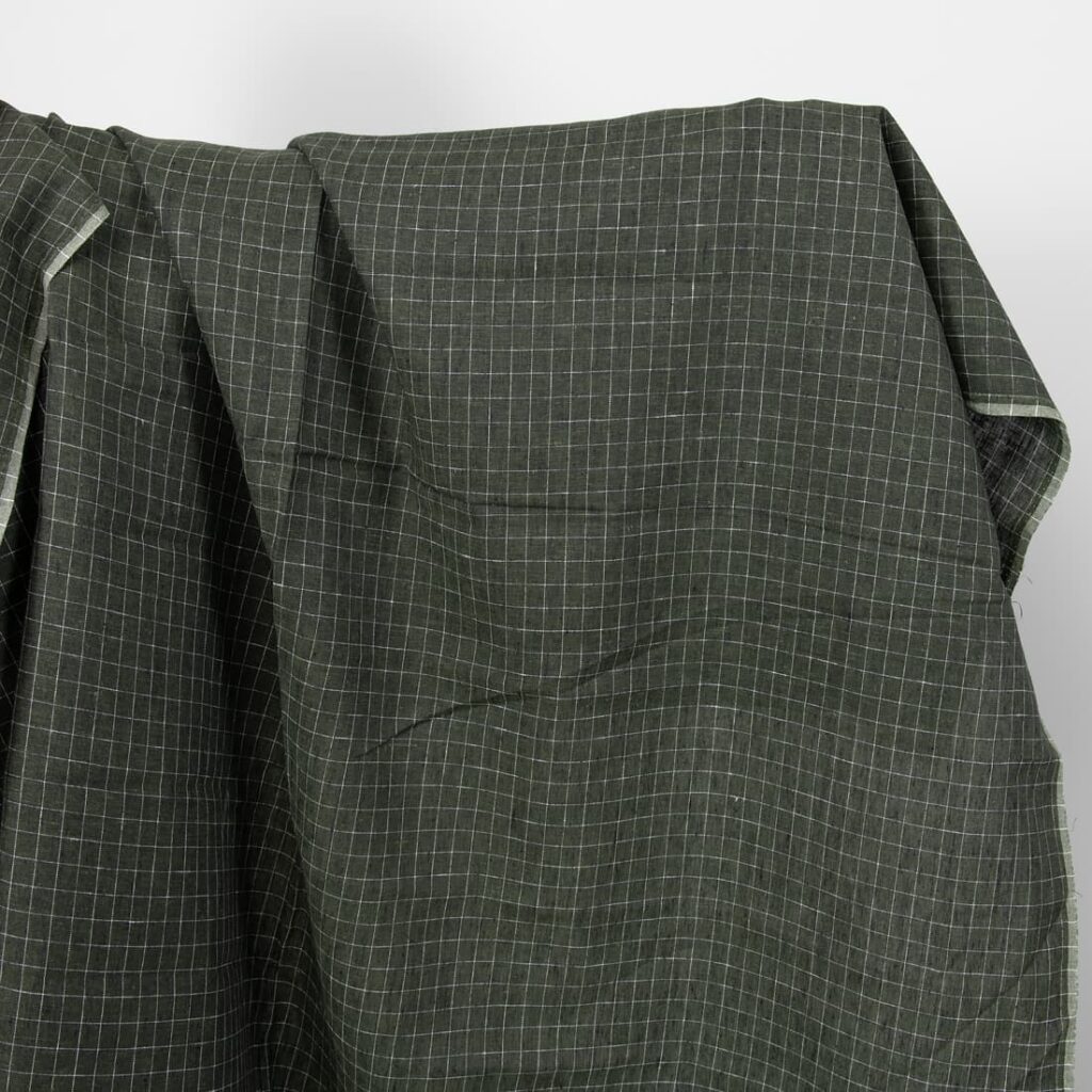 linen green moss checked fabric, width 150cm.