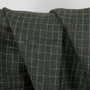linen green moss checked fabric