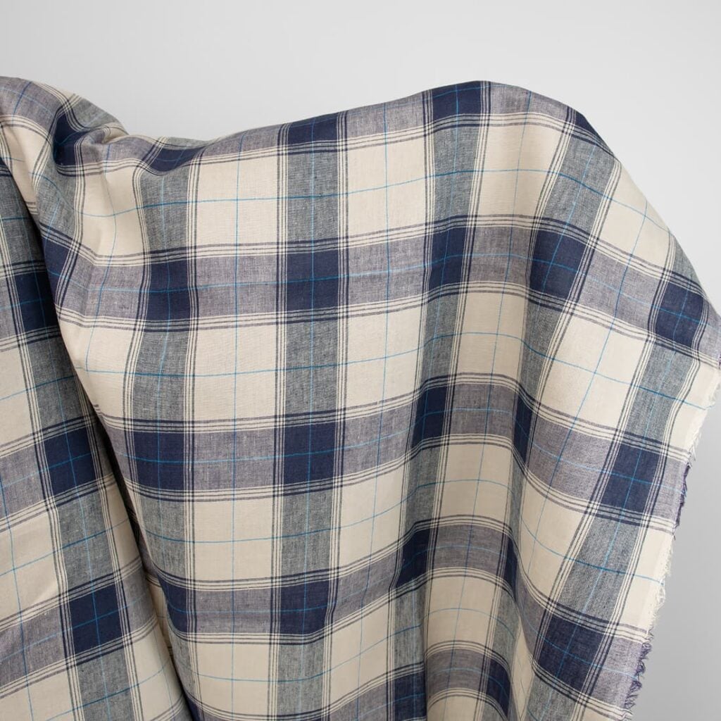 linen fabric in blue checks