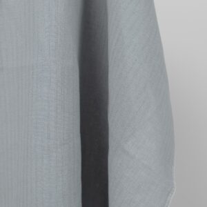 blue grey fabric with open stripes vertically.